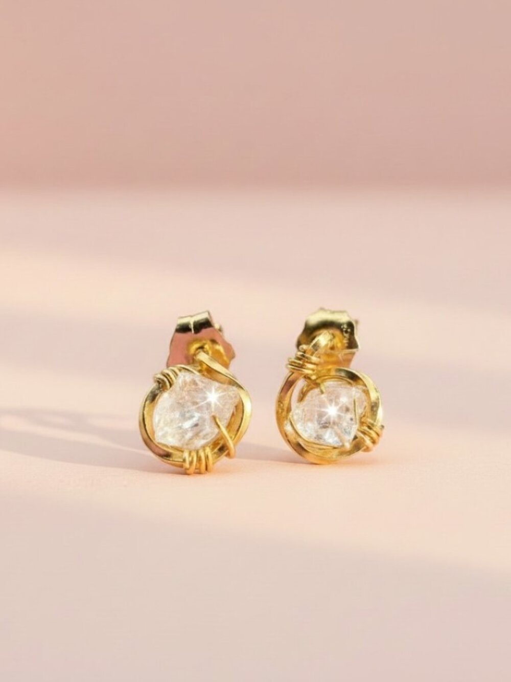 Handmade Wire Wrapped Herkimer Diamond studs in 14k Gold Fill